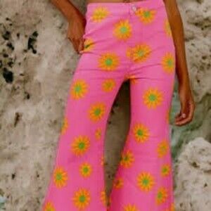 We the Free Flare Jeans Pink Floral Retro Festival Concert Denim Flower 25